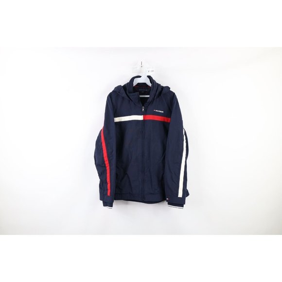 Tommy Hilfiger Women's Zippered Color Block Long Sleeve Hooded Top Gray Size Small